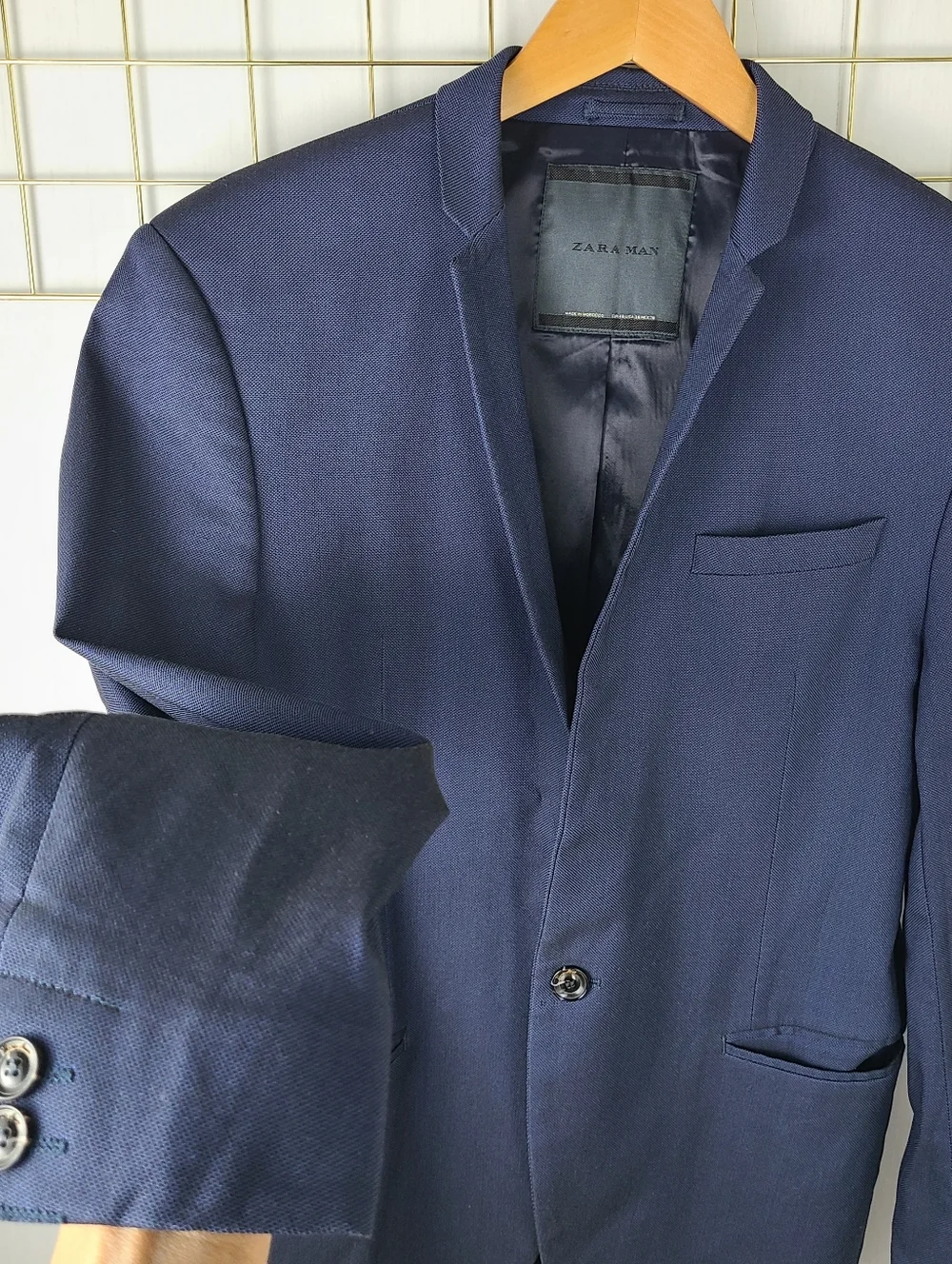 Zara Man Blue Cotton Blend Slim Fit Blazer Sport Coat